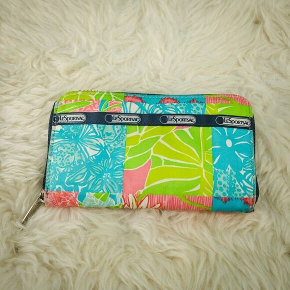 Le SportSac Floral Tropical Colorful Zip Around Lily Continental Nylon Wallet - Picture 1 of 7
